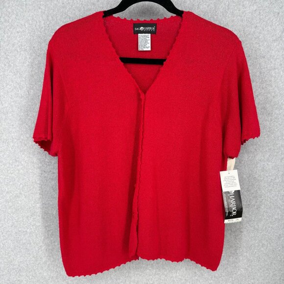 Sag Harbor VTG Knit Silk Blend Cardigan Sweater Size 2x Red Short Sleeve NEW - Picture 1 of 12